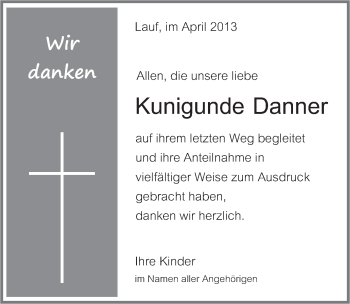 Traueranzeige von Kunigunde Danner von Pegnitz-Zeitung